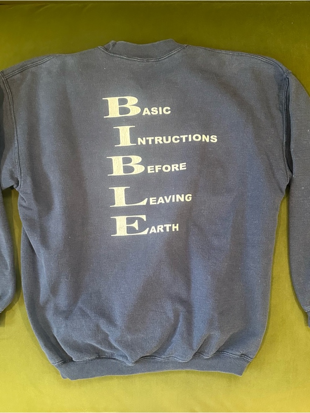 Vintage 90s Navy Crewneck Sweatshirt with Little Falls Baptist Church Logo - Picture 10 of 14